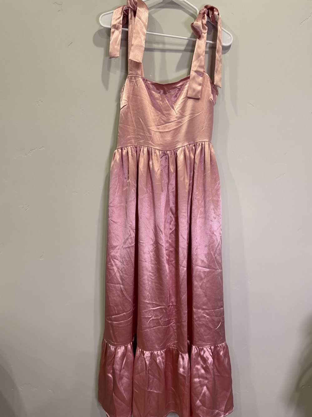 Wild Honey Blush Pink Satin Tie-Shoulder Maxi Dress Boutique O7